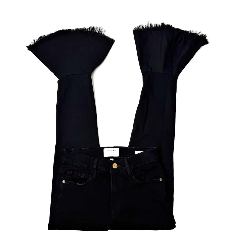 FRAME Denim Le Skinny De Jeanne Flounce Flare Raw Hem Jeans size 25